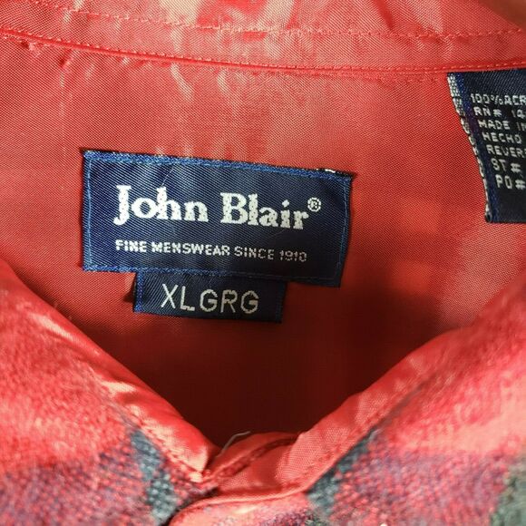 John Blair Men's Flannel Shirt Red Plaid Size XL Chest Pockets Button Down - Picture 8 of 9
